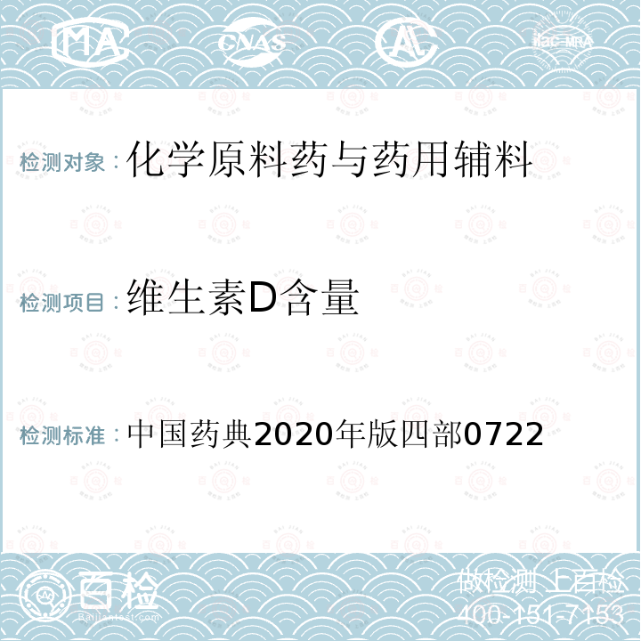 维生素D含量 中国药典2020年版四部0722 测定法