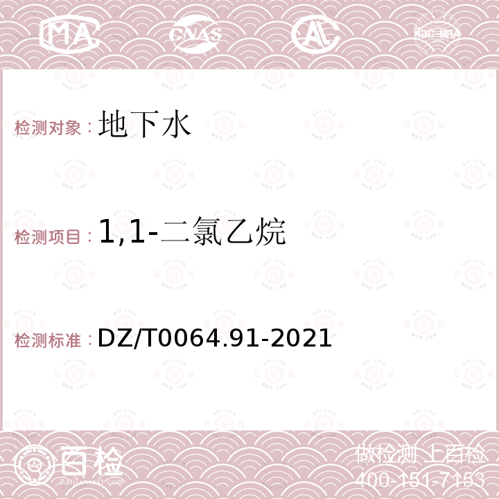 1,1-二氯乙烷 地下水质分析方法 第91部分：二氯甲烷、氯乙烯、1,1-二氯乙烷等24种挥发性卤代烃类化合物的测定 吹扫捕集/气相色谱-质谱法