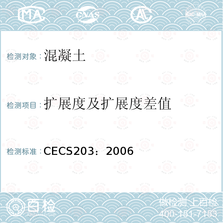 扩展度及扩展度差值 CECS203：2006 自密实混凝土应用技术规程 附录A