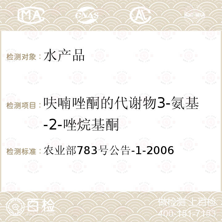 呋喃唑酮的代谢物3-氨基-2-唑烷基酮 水产品中硝基呋喃类代谢物残留量的测定 液相色谱-串联质谱法