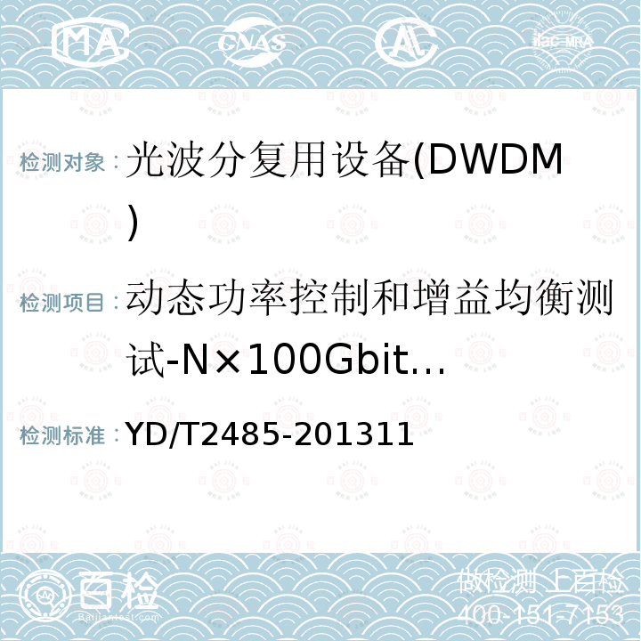 动态功率控制和增益均衡测试-N×100Gbit/s N×100Gbit/s 光波分复用(WDM)系统技术要求