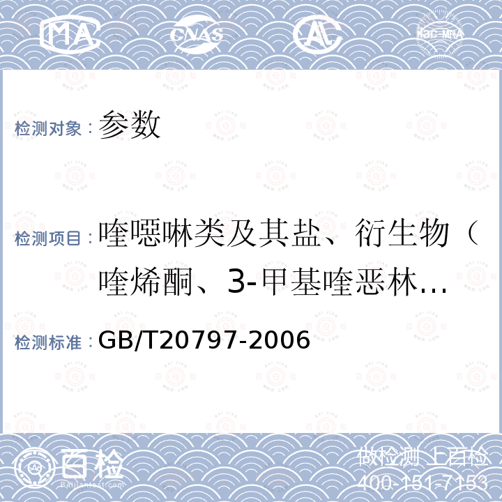 喹噁啉类及其盐、衍生物（喹烯酮、3-甲基喹恶林-2-羧酸、卡巴氧、喹乙醇、脱氧卡巴氧等） 肉与肉制品中喹乙醇残留量的测定