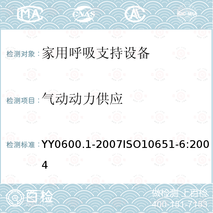 气动动力供应 医用呼吸机 基本安全和主要性能专用要求 第1部分：家用呼吸支持设备