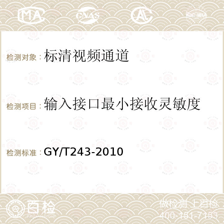 输入接口最小接收灵敏度 标准清晰度电视数字视频通道技术要求和测量方法