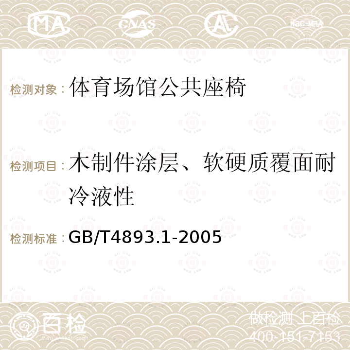 木制件涂层、软硬质覆面耐冷液性 家具表面耐冷液测定法