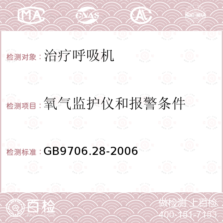 氧气监护仪和报警条件 医用电气设备 第2部分：呼吸机安全专用要求 治疗呼吸机