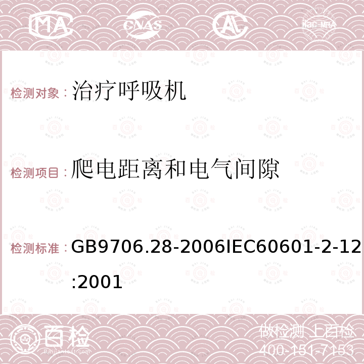 爬电距离和电气间隙 医用电气设备 第2部分:呼吸机安全专用要求治疗呼吸机