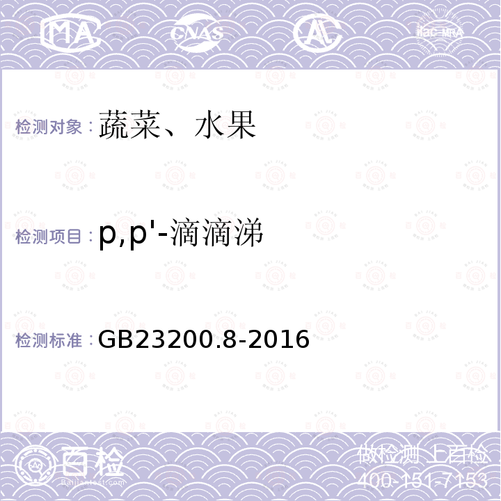 p,p'-滴滴涕 食品安全国家标准 水果和蔬菜中500中农药及相关化学品残留量的测定 气相色谱-质谱法