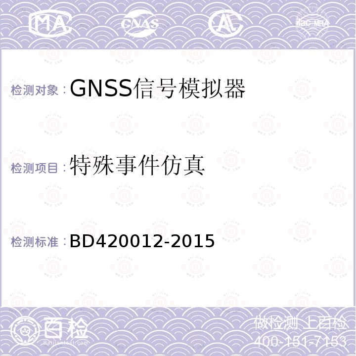 特殊事件仿真 BD420012-2015 北斗/全球卫星导航系统（GNSS）信号模拟器性能要求及测试方法