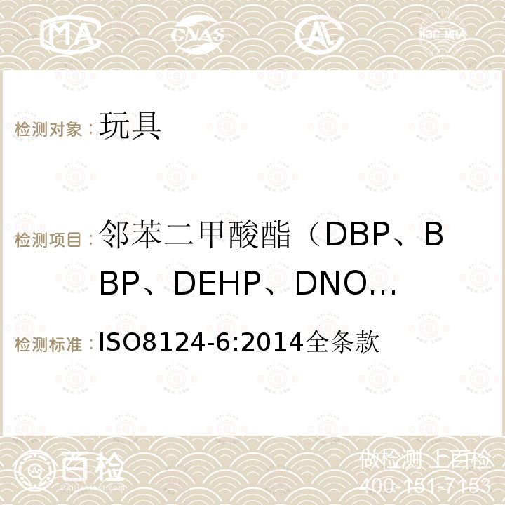 邻苯二甲酸酯（DBP、BBP、DEHP、DNOP、DINP、DIDP） 玩具安全--第6部分：玩具和儿童产品中特定邻苯二甲酸酯