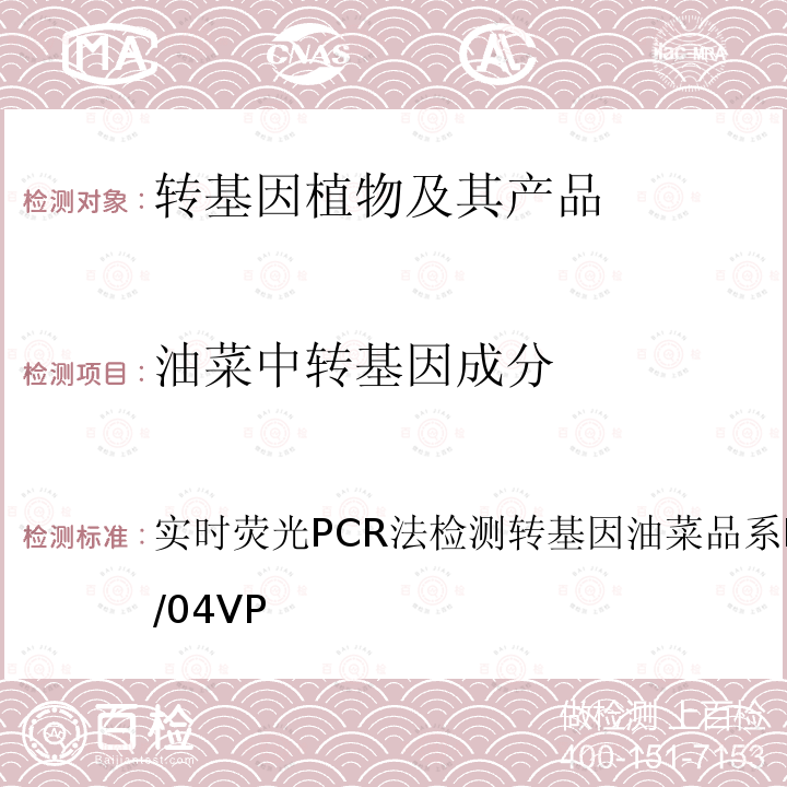 油菜中转基因成分 实时荧光PCR法检测转基因油菜品系 Ms8 CRLVL06/04VP