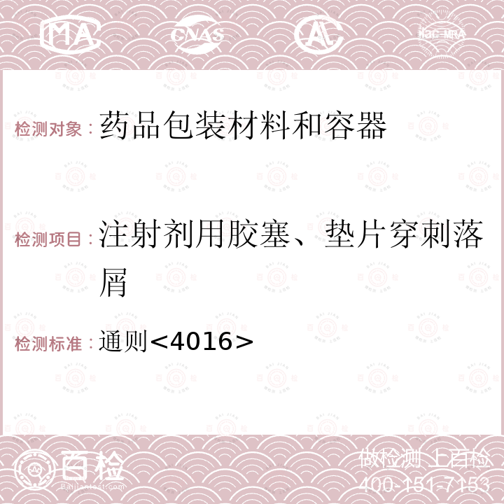 注射剂用胶塞、垫片穿刺落屑 中国药典2020年版四部