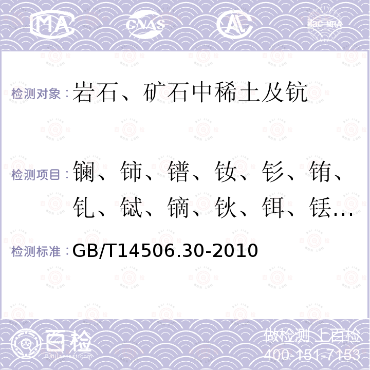 镧、铈、镨、钕、钐、铕、钆、铽、镝、钬、铒、铥、镱、镥、钇 硅酸盐岩石化学分析方法 第30部分：44个元素量测定