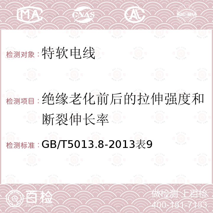 绝缘老化前后的拉伸强度和断裂伸长率 额定电压450/750V及以下橡皮绝缘电缆第8部分：特软电线