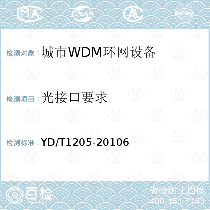 光接口要求 城市光传送网波分复用(WDM)环网技术要求