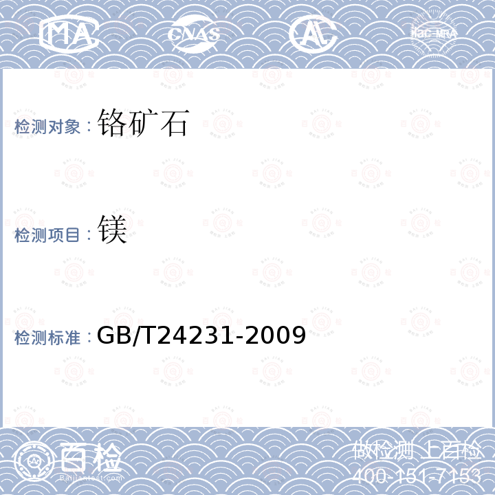 镁 铬矿石镁、铝、硅、钙、钛、钒、铬、锰、铁和镍含量的测定 波长色散X射线荧光光谱法