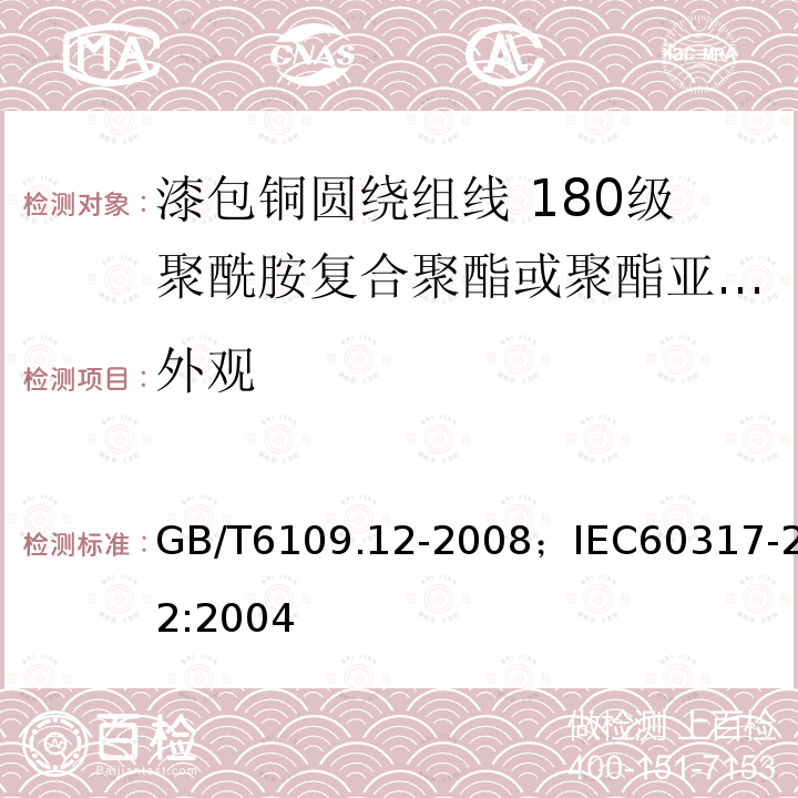 外观 漆包铜圆绕组线 第12部分:180级聚酰胺复合聚酯或聚酯亚胺漆包铜圆线