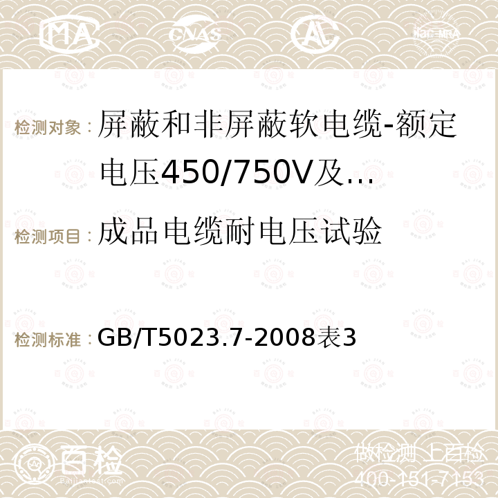 成品电缆耐电压试验 额定电压450/750V及以下聚氯乙烯绝缘电缆第7部分：二芯或多芯屏蔽和非屏蔽软电缆