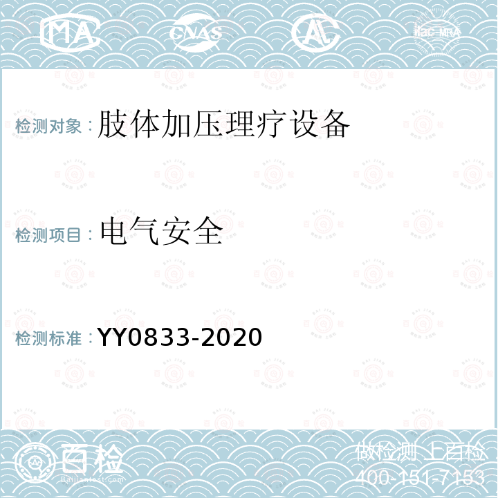 电气安全 YY/T 0833-2020 【强改推】肢体加压理疗设备通用技术要求