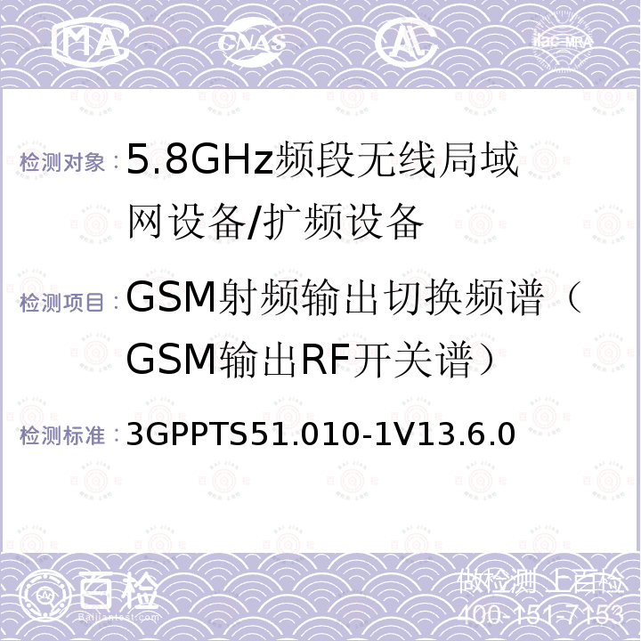 GSM射频输出切换频谱（GSM输出RF开关谱） 第三代合作伙伴计划；技术规范组 无线电接入网络；数字蜂窝移动通信系统 (2+阶段)；移动台一致性技术规范；第一部分: 一致性技术规范(Release 13)