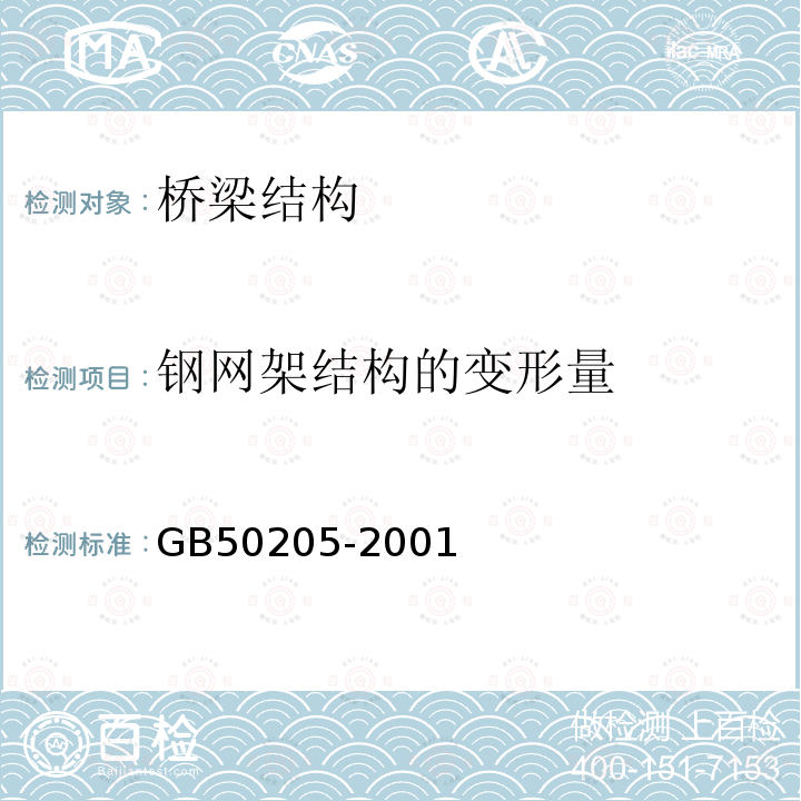 钢网架结构的变形量 GB 50205-2001 钢结构工程施工质量验收规范(附条文说明)