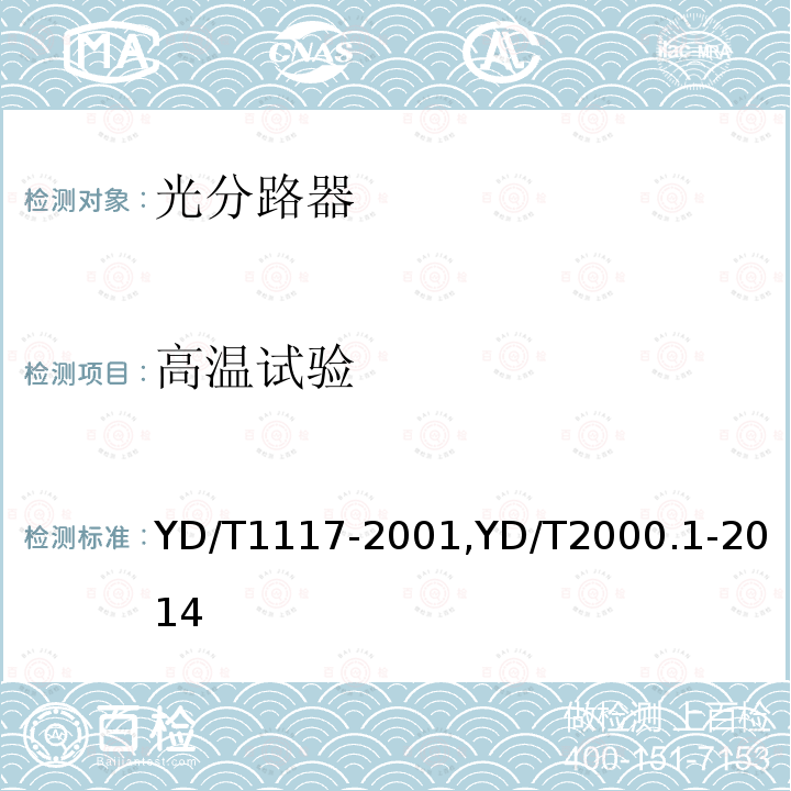 高温试验 全光纤型分支器件技术条件,
平面光波导集成光路器件 第1部分：基于平面光波导（PLC）的光功率分路器