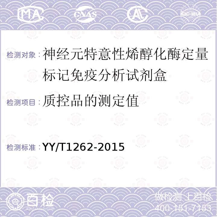 质控品的测定值 神经元特意性烯醇化酶定量标记免疫分析试剂盒