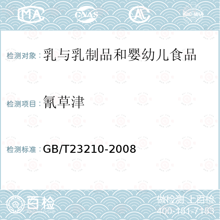 氰草津 牛奶和奶粉中511种农药及相关化学品残留量的测定气相色谱-质谱法