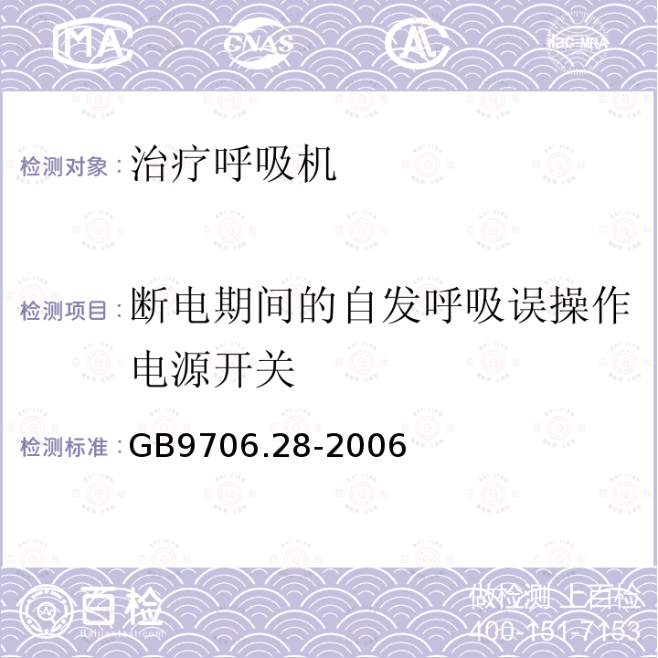 断电期间的自发呼吸误操作电源开关 医用电气设备第2部分:呼吸机安全专用要求——治疗呼吸机