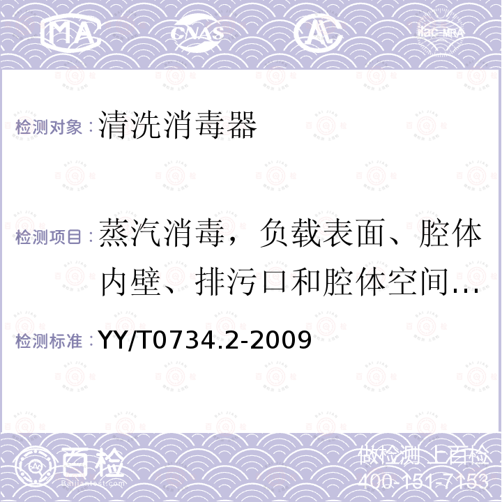 蒸汽消毒，负载表面、腔体内壁、排污口和腔体空间的温度 YY/T 0734.2-2009 清洗消毒器 第2部分:对外科和麻醉器械等进行湿热消毒的清洗消毒器 要求和试验