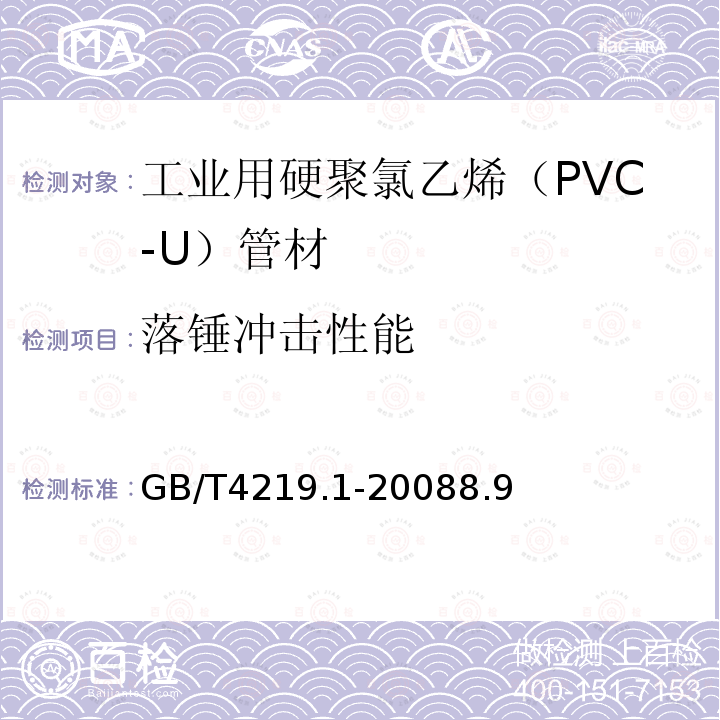 落锤冲击性能 工业用硬聚氯乙烯（PVC-U）管道系统 第1部分：管材