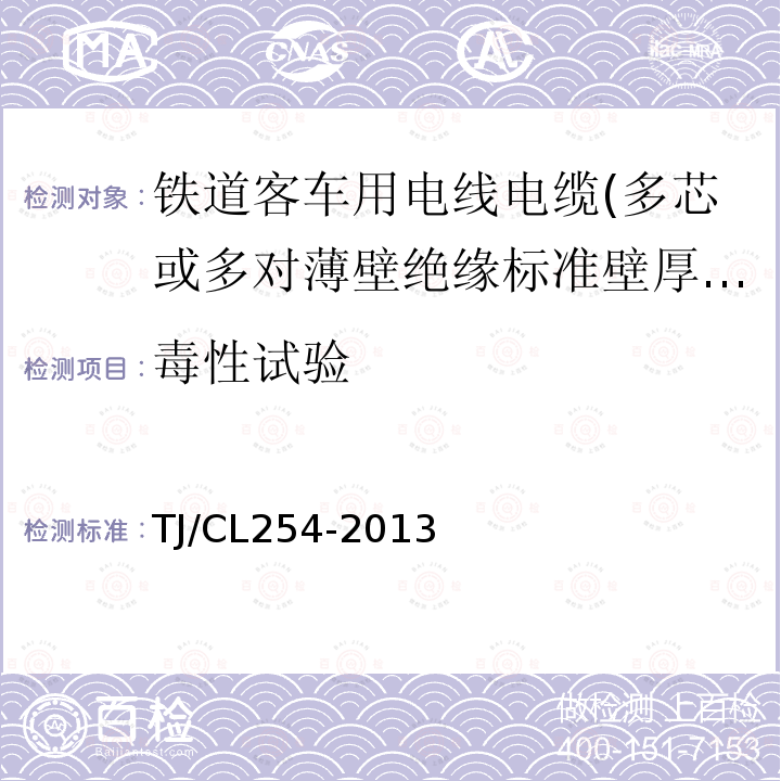 毒性试验 铁道客车用电线电缆(多芯或多对薄壁绝缘标准壁厚护套型电缆EN50306-4)