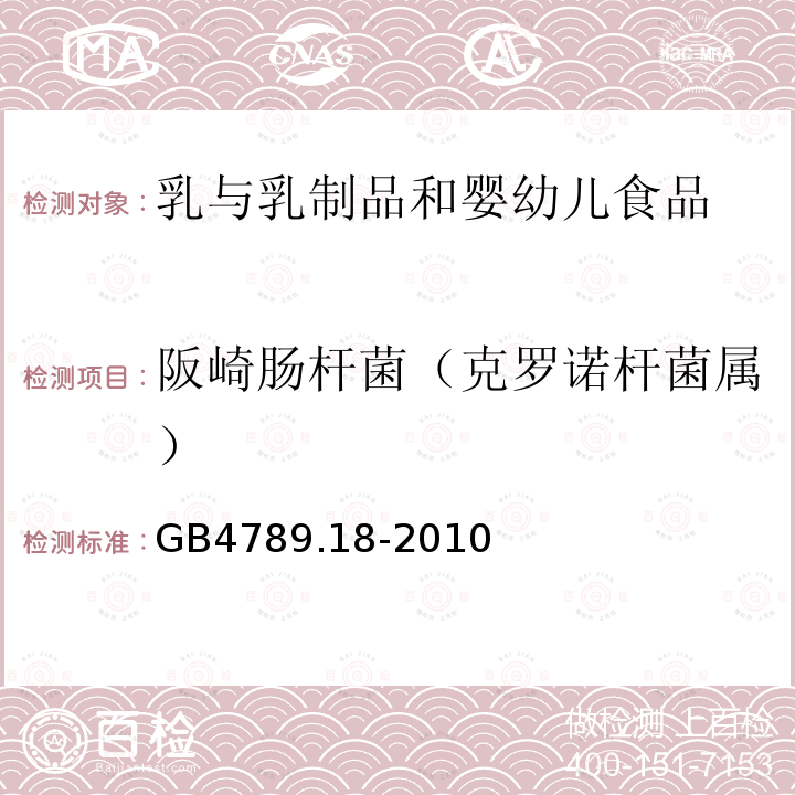 阪崎肠杆菌（克罗诺杆菌属） 食品安全国家标准 食品微生物学检验 乳与乳制品检验