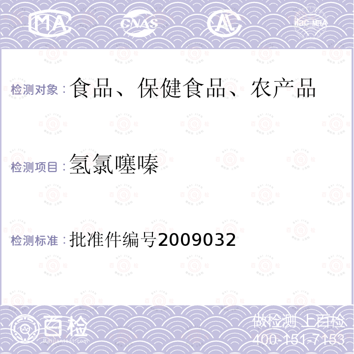 氢氯噻嗪 国家食品药品监督管理局药品检验补充检验方法和检验项目批准件(降压类中成药中非法添加化学药品补充检验方法)