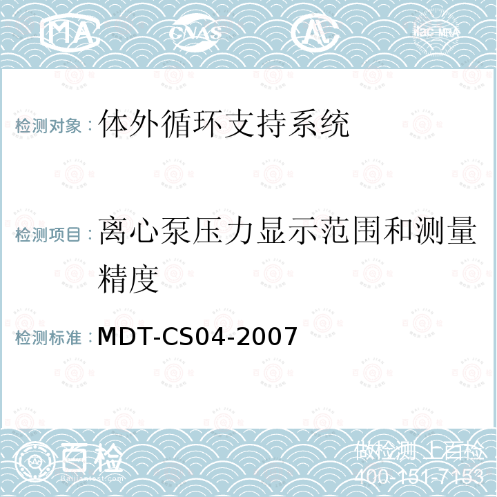 离心泵压力显示范围和测量精度 MDT-CS04-2007 体外循环支持系统