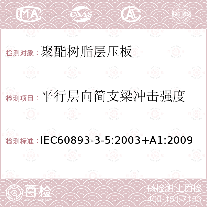 平行层向简支梁冲击强度 绝缘材料 电气用热固性树脂基工业硬质层压板第3部分：单项材料规范 第5篇：对聚酯树脂硬质层压板的要求