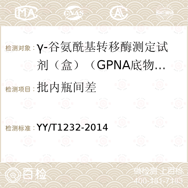 批内瓶间差 γ-谷氨酰基转移酶测定试剂（盒）（GPNA底物法）