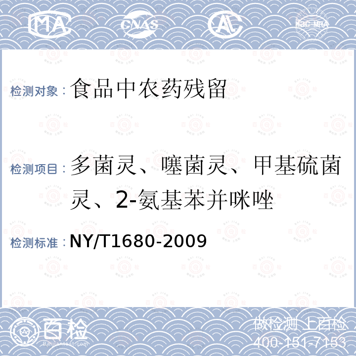 多菌灵、噻菌灵、甲基硫菌灵、2-氨基苯并咪唑 蔬菜水果中多菌灵等4种苯并咪唑类农药的测定 高效液相色谱法