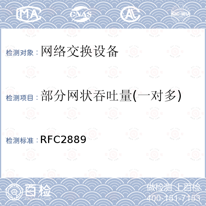 部分网状吞吐量(一对多) RFC2889 局域网交换设备性能测试基准方法(互联网有关服务的执行规范)