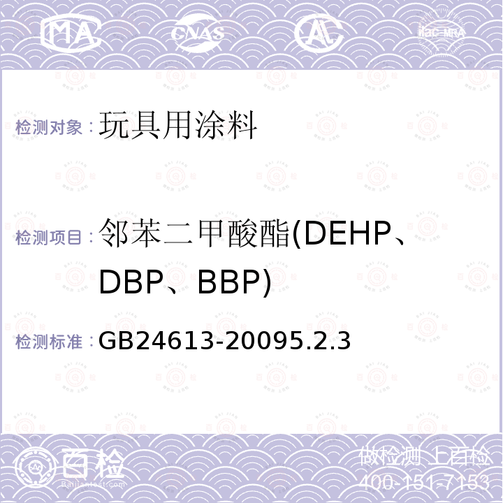 邻苯二甲酸酯(DEHP、DBP、BBP) 玩具用涂料中有害物质限量