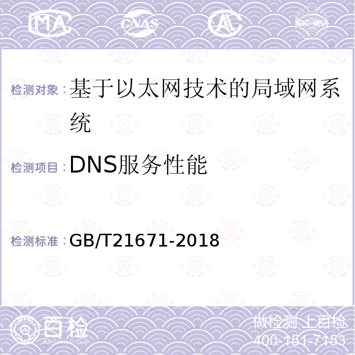 DNS服务性能 基于以太网技术的局域网(LAN)系统验收测试方法