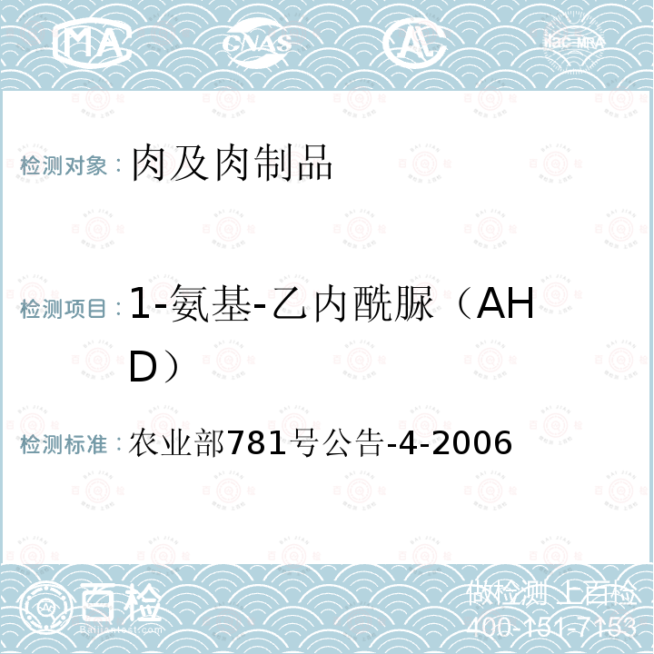 1-氨基-乙内酰脲（AHD） 动物源食品中硝基呋喃类代谢物残留量的测定 高效液相色谱－串联质谱法