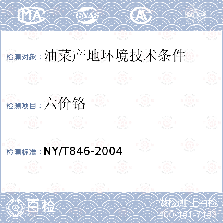 六价铬 NY/T 846-2004 油菜产地环境技术条件