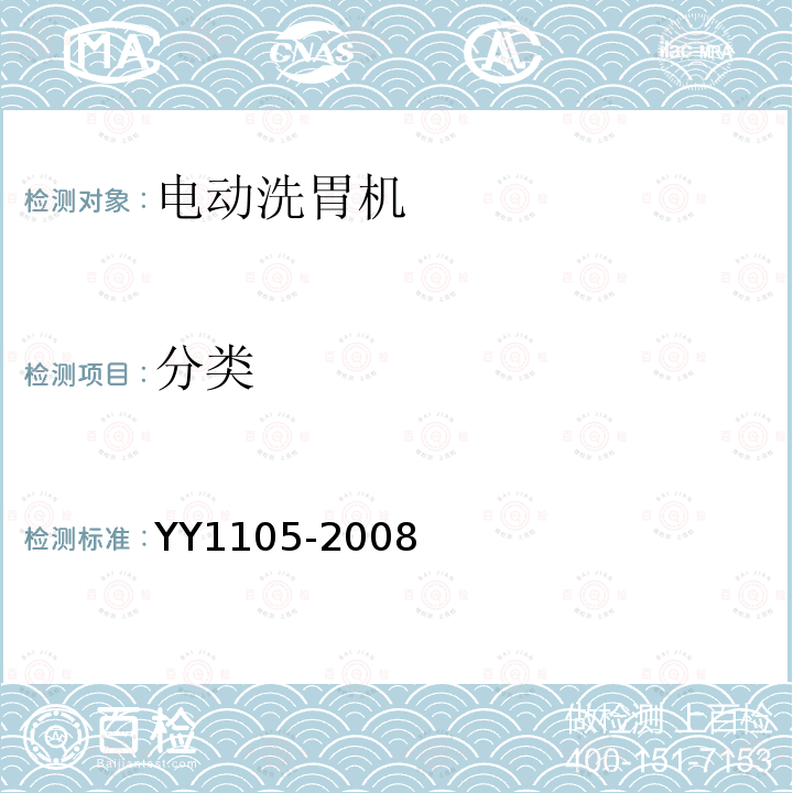 分类 YY 1105-2008 电动洗胃机
