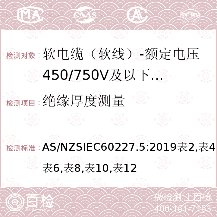 绝缘厚度测量 额定电压450/750V及以下聚氯乙烯绝缘电缆 第5部分：软电缆（软线）