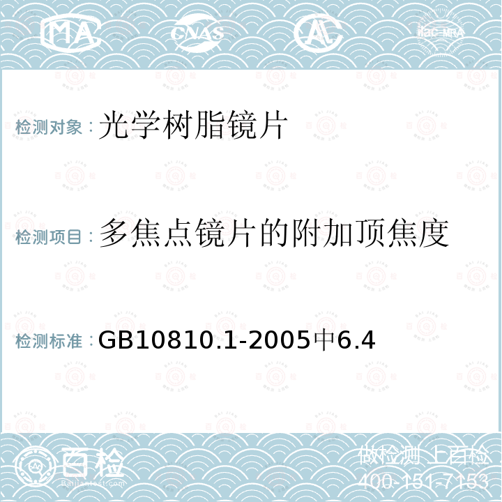 多焦点镜片的附加顶焦度 眼镜镜片 第1部分：单光和多焦点镜片