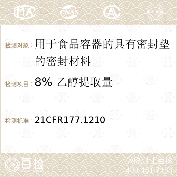 8% 乙醇提取量 用于食品容器的具有密封垫的密封材料