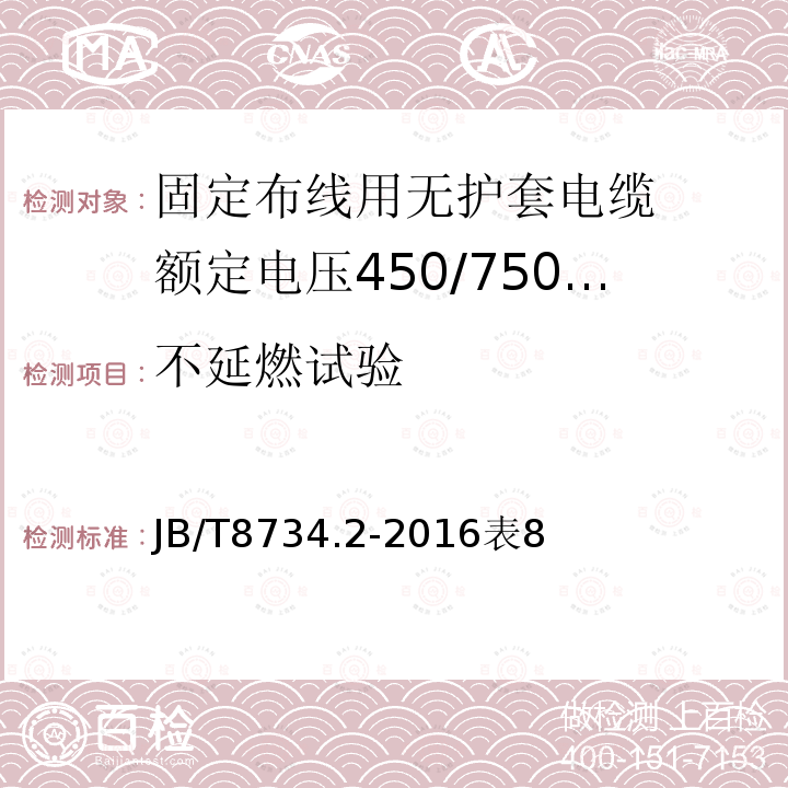 不延燃试验 额定电压450/750V及以下聚氯乙烯绝缘电缆电线和软线 第2部分: 固定布线用电缆电线