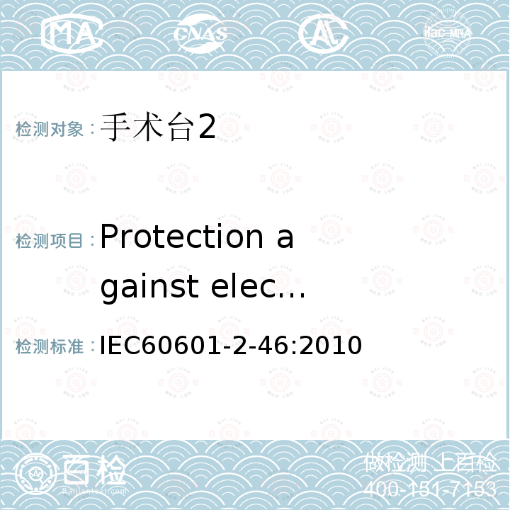 Protection against electrical HAZARDS from ME EQUIPMENT 医用电气设备 第2部分：手术台安全专用要求
