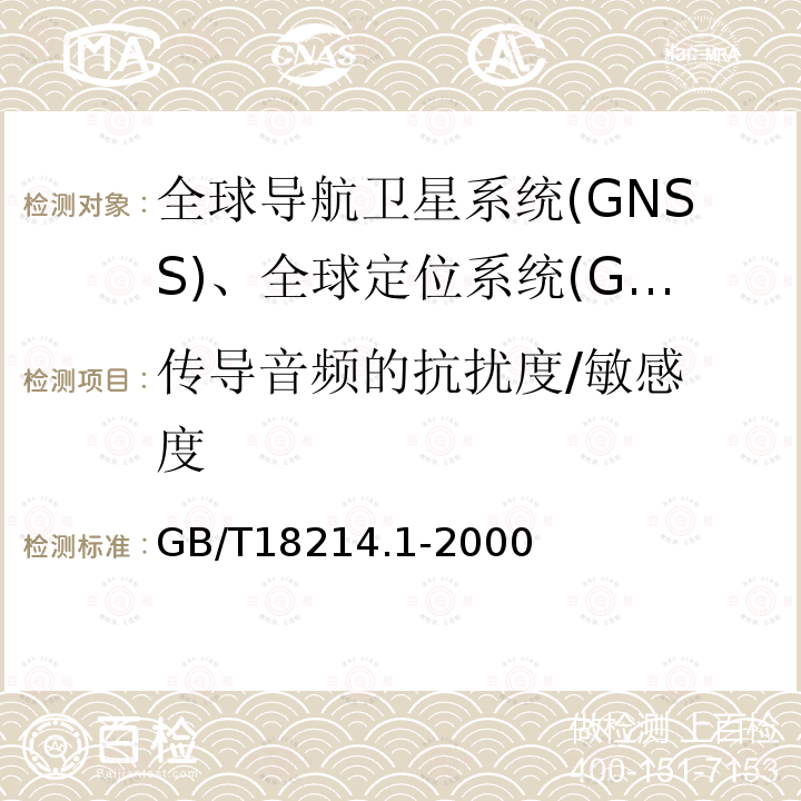 传导音频的抗扰度/
敏感度 全球导航卫星系统（GNSS）第1部分：全球定位系统（GPS）接收设备性能标准、测试方法和要求的测试结果